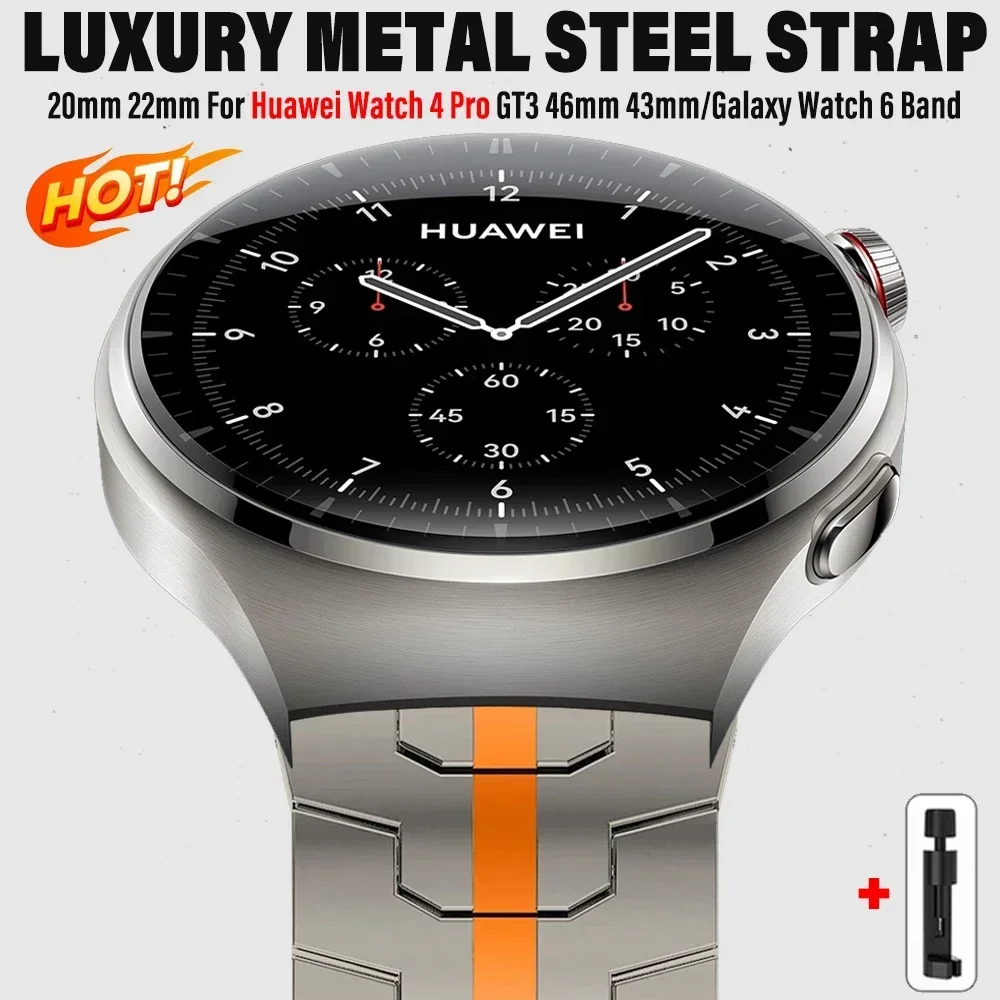 

20mm 22mm Titanium Color Strap For Huawei Watch 4 Pro GT3 46mm For Samsung Galaxy Watch 5 Pro 45mm Gear S3 Stainless Steel Band