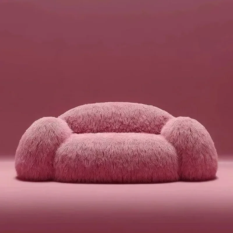 Long-haired sofa clothing store studio commercial sofa bedroom with girl pink three-person small sofa
