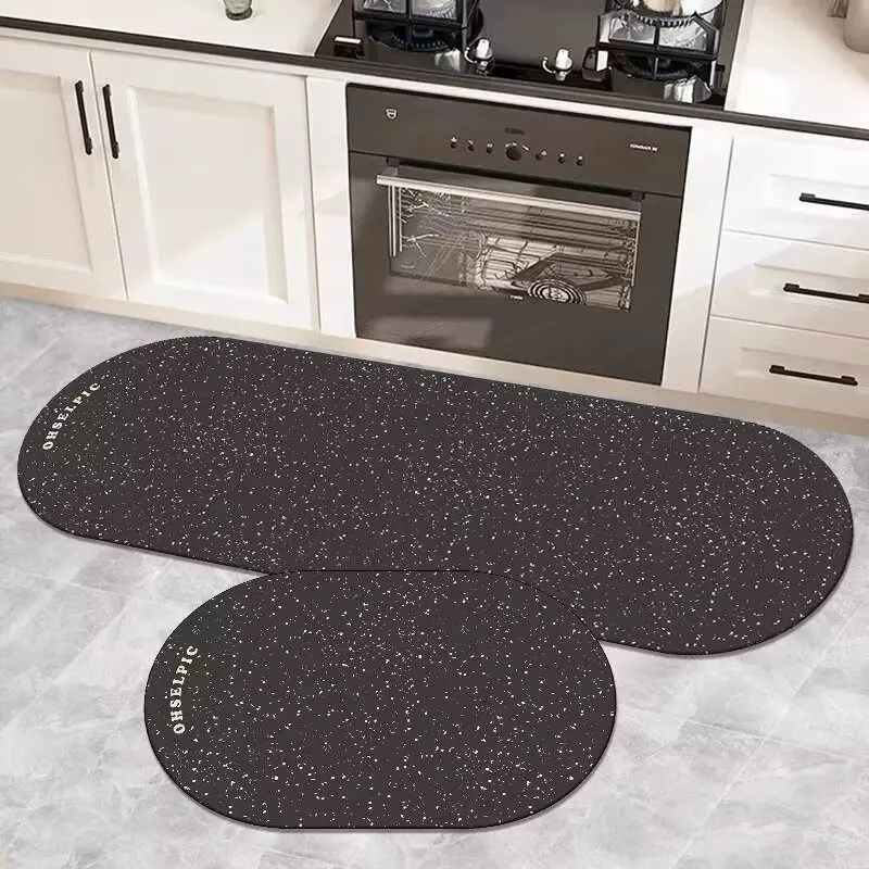 VIKAMA Polished Plain Cream Black Flecked Marble Chip Oblong Culinary Mat Duo Pack Grip Base Styling Keepsake Silken Warm Soft
