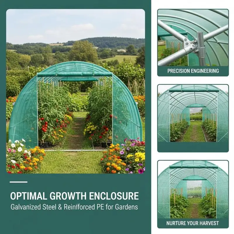 Walk-in Tunnel Greenhouse, 20 x 10 x 7 ft Portable Plant Hot House with Galvanized Steel Hoops, 3 Top Beams, Diagonal Poles, 2 Zippered Doors & 12 Roll-up Windows, Green