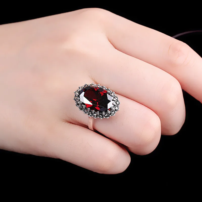 BOCAI S925 pure silver ornaments Thailand Thai silver technology claw with ms garnet ring Woman\'s silver ring