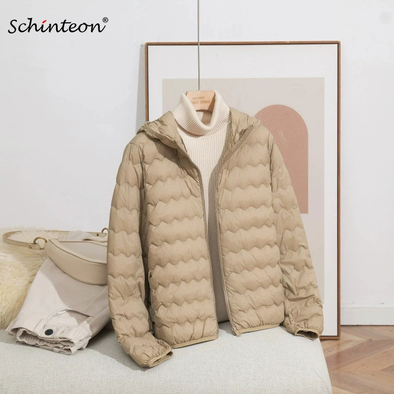 

Schinteon женская легкая 90% белая куртка на утином пуху с капюшоном, повседневная осенне-зимняя верхняя одежда высокого качества, пальто, новинка 2023 г.