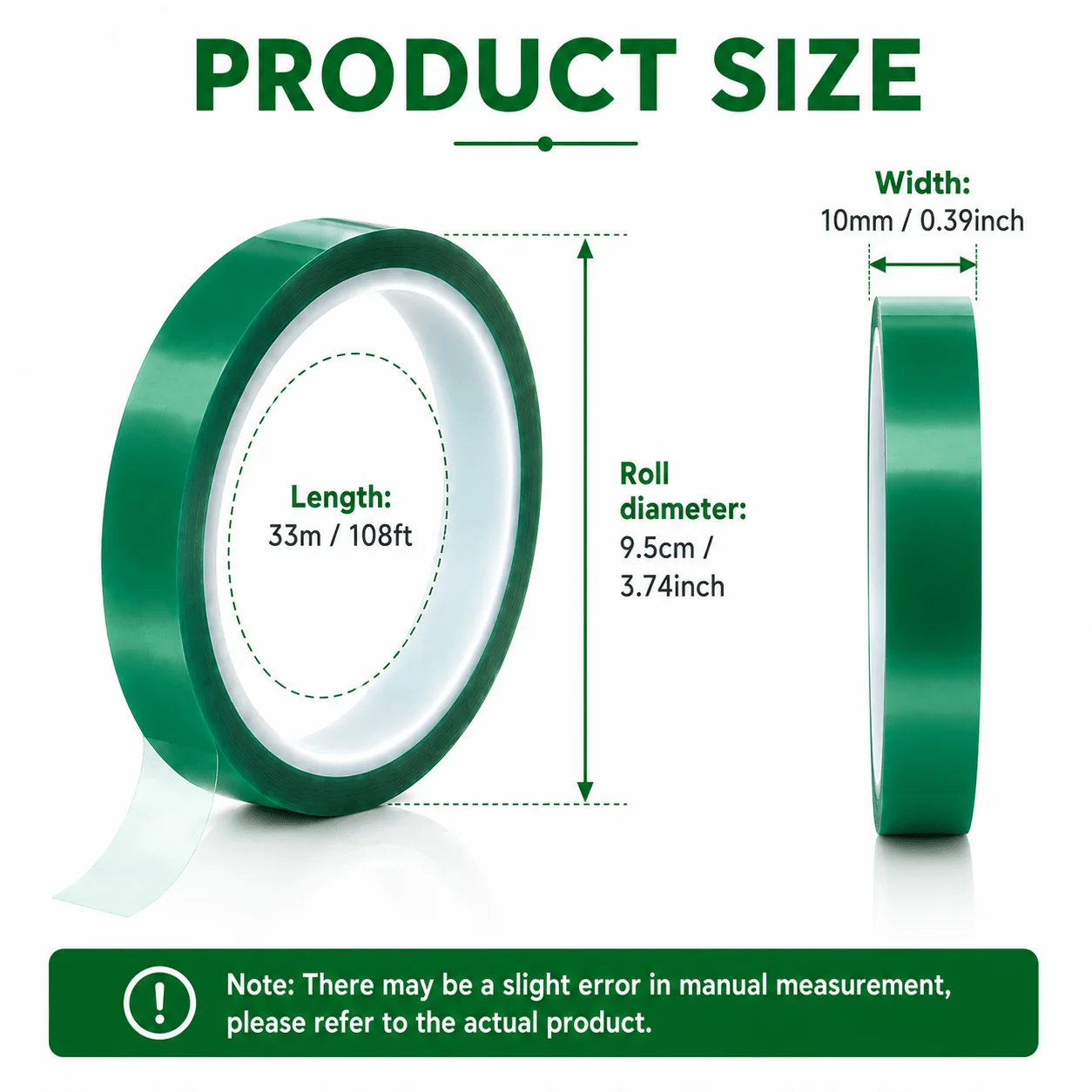 6 Rolls Green Heat Resistant Tape, 10mm x 33m/108ft PET Heat Press Tape for Craft, Mug, T-Shirt & DIY Projects
