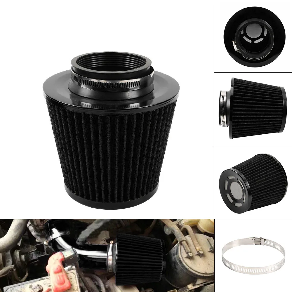 76MM Universal Stainless Steel Or Iron High Power Flow Cold Air Filter Car Round Cone Air Intake Filter Induction Kit