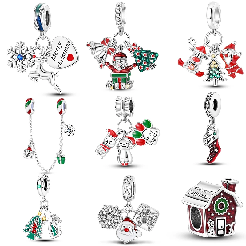 

Рождественская тема из стерлингового серебра 925 пробы, коллекция очаровательных подвесок для оригинального браслета 3 мм, ожерелья, женские роскошные ювелирные изделия «сделай сам», подарок