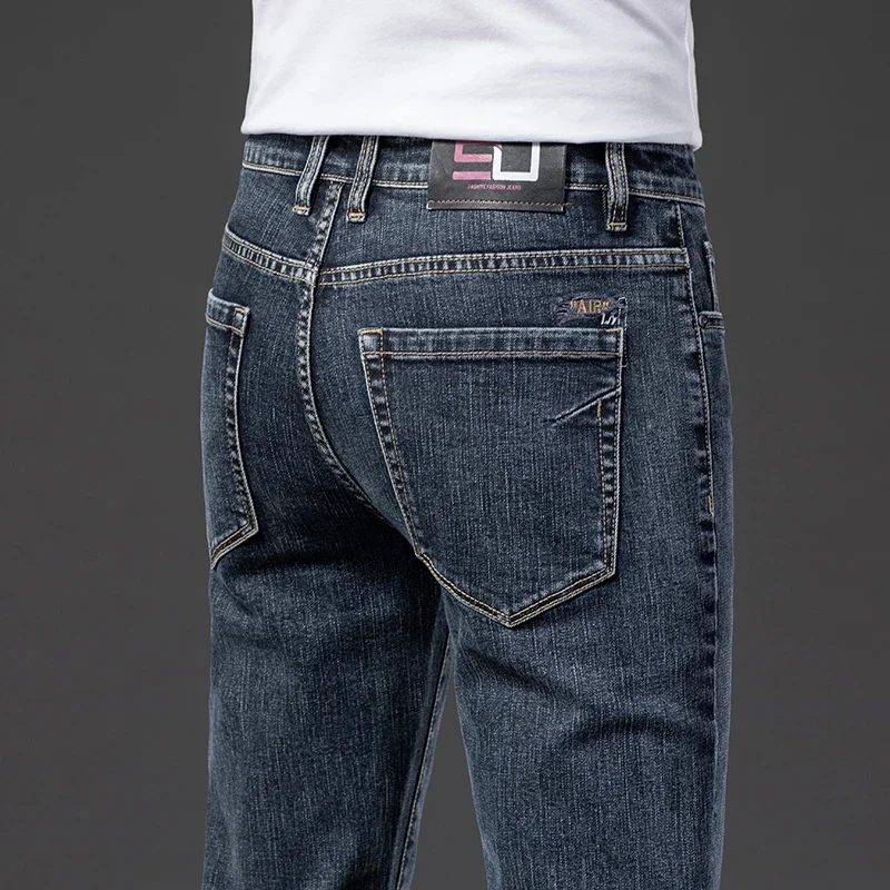 Classic Style Colors Men's Cotton Stretch Regular Fit Jeans Spring Autumn New Washed Denim Blue-Grey Pants Male Brand Trousers
