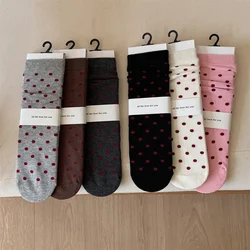 Red Polka Dot Women Socks Korean Fashion Cotton Middle-tube Socks Women Harajuku Retro Streetwear Knited Elastic Long Socks Sox