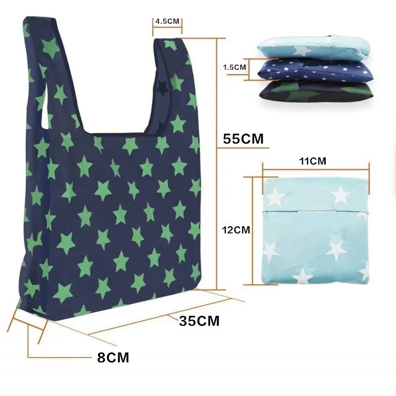 50pcs Eco-Friendly Large Fashion Supermarket Nylon Portable Grocery Reusable Foldable Polyester Shopping Bags