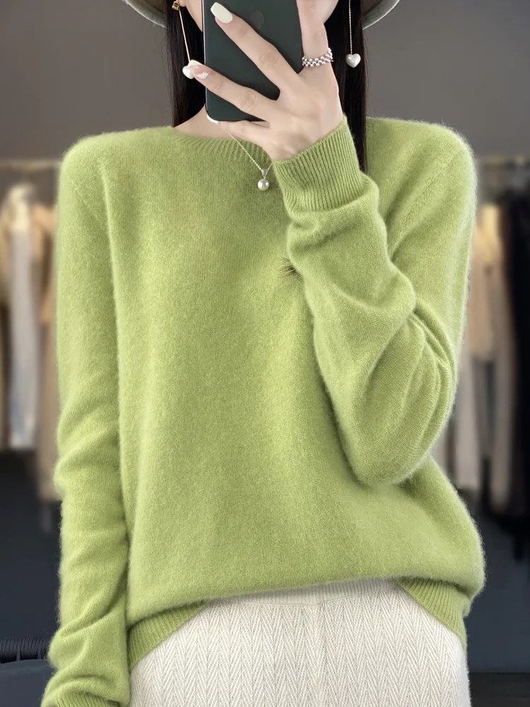 New autumn and winter 100% Merino pure color O-neck cashmere sweater women\'s casual knitted top pullover