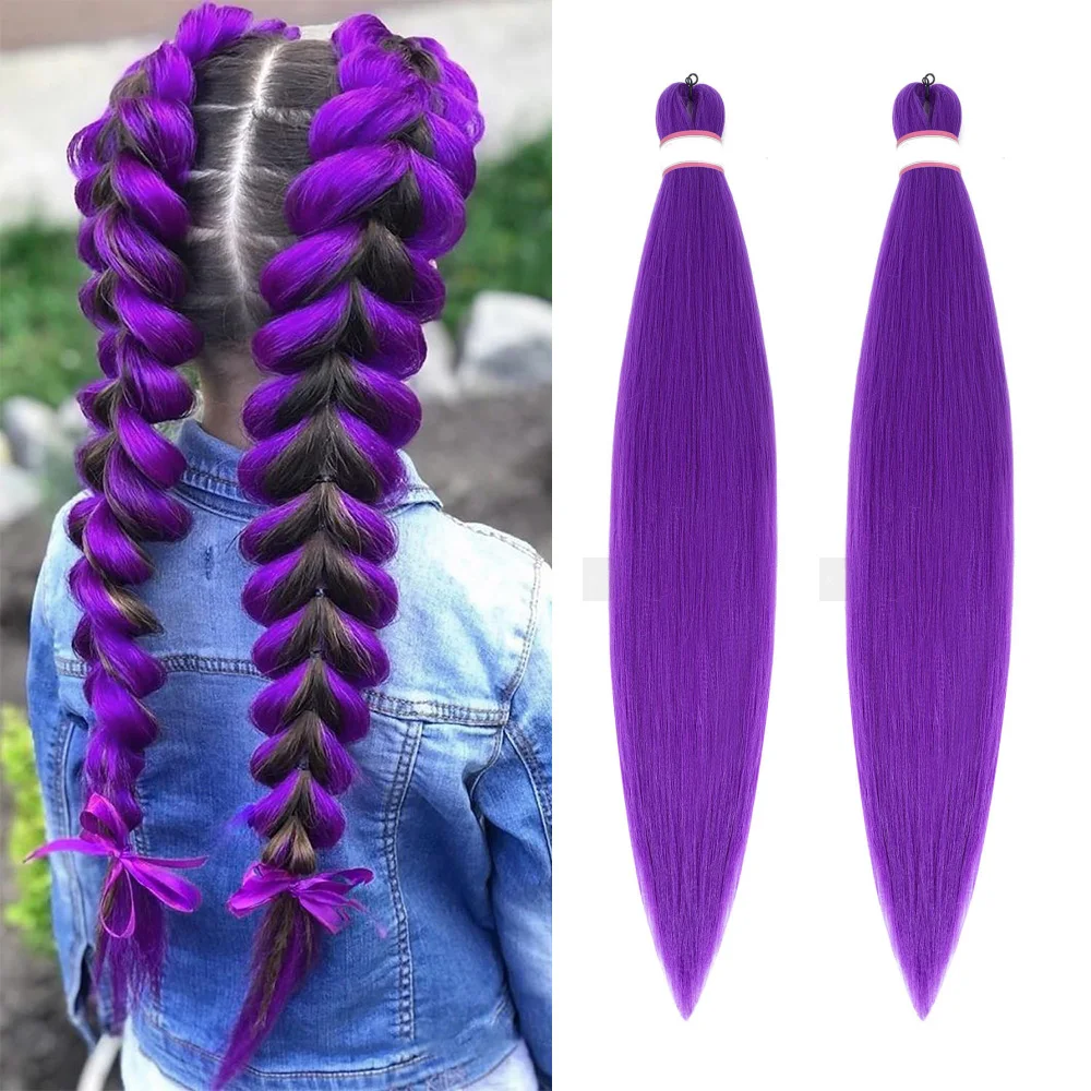 

Purple Pre Stretched Braiding Hair 24 Inch Festival Yaki Texture Braid Hair Extensions 2 Packs Synthetic Braiding Hair Pre Stretched for All Occasions