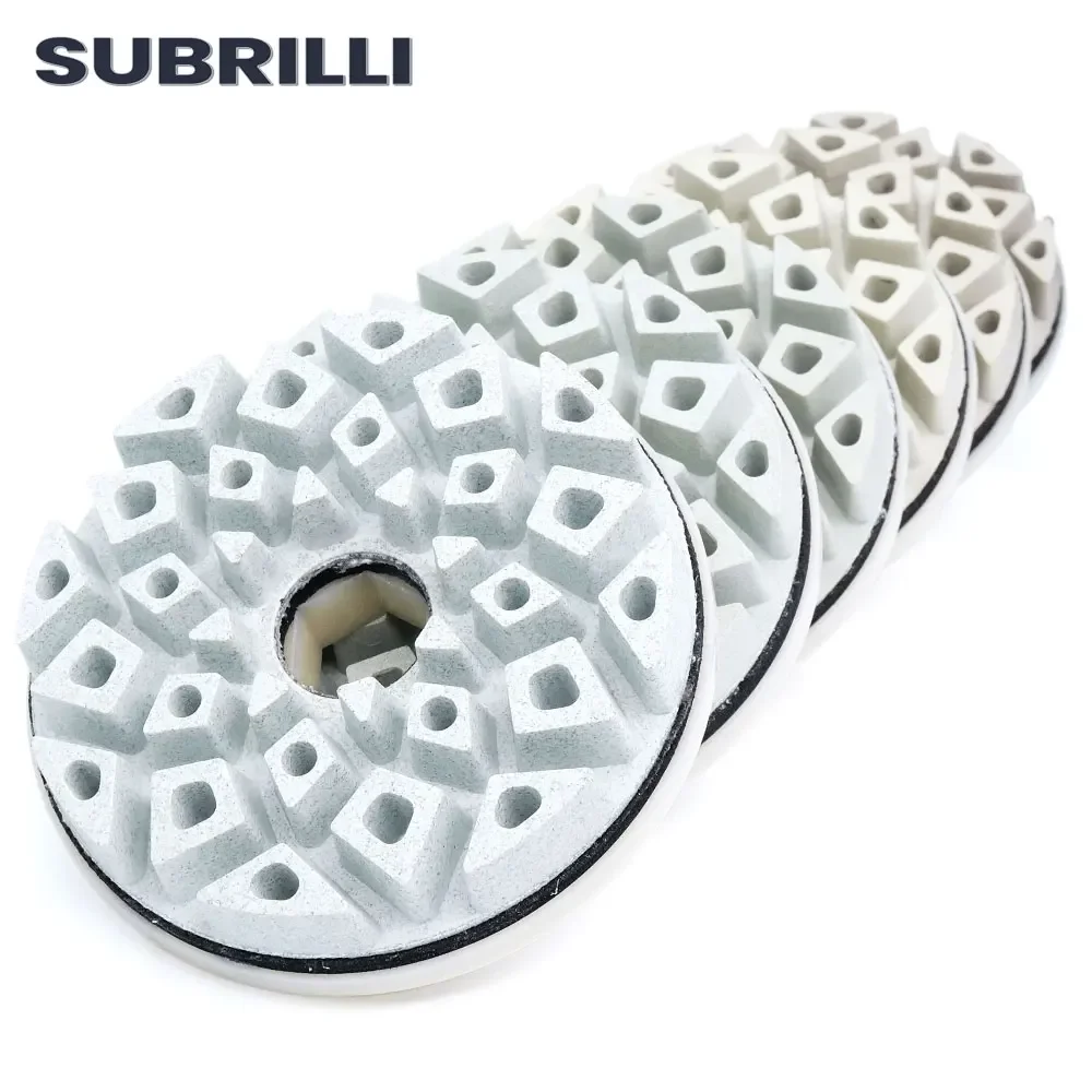 Subrilli 4 "7 pçs borda de diamante polonês roda caracol bloqueio resina bond almofadas moagem para granito pedra mármore abrasivo 12mm espessura