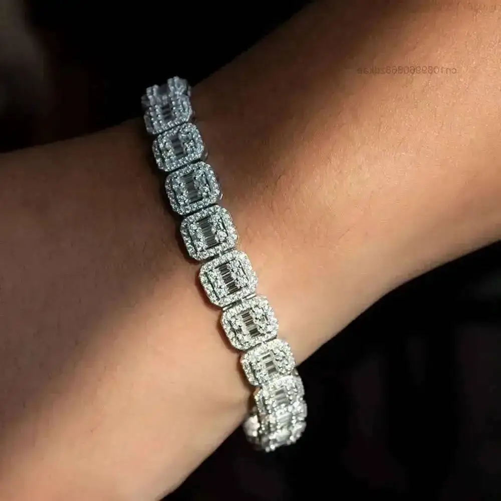 

Изготовленный на заказ золотой браслет из серебра 925 пробы с круглым и багетом, теннисный браслет с муассанитом Vvs