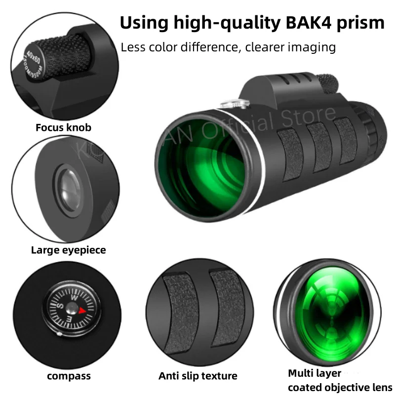 40x60 High-definition Powerful Monocular Telescope Portable Low Light Night Vision Binoculars Remote Hunting and Camping