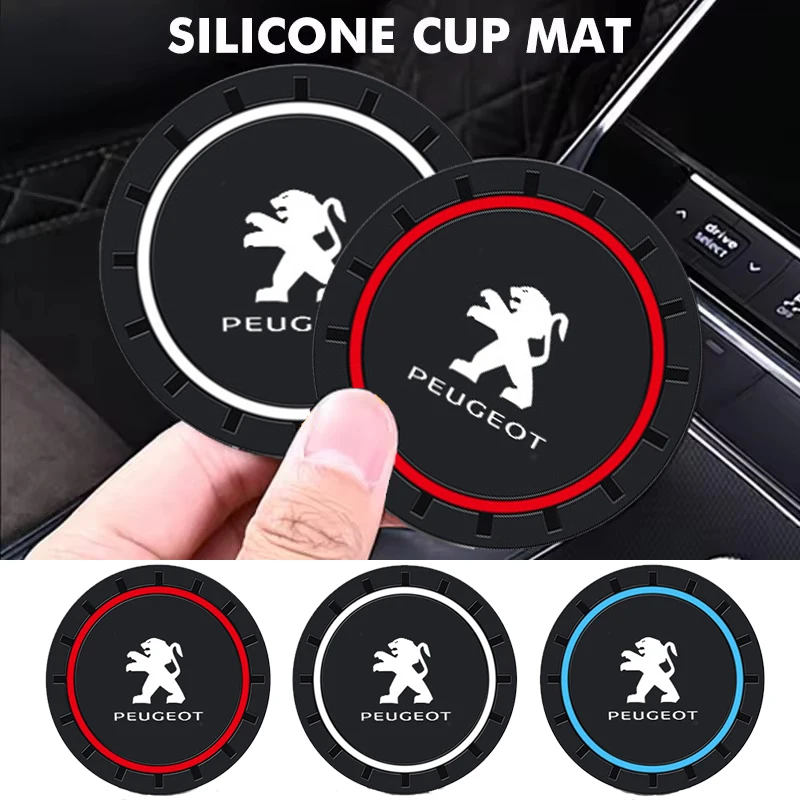 

2Pcs Car Silicone Coaster Anti-slip Water Cup Drink Mat For Peugeot 107 206 307 308 3008 207 208 407 508 Accessories