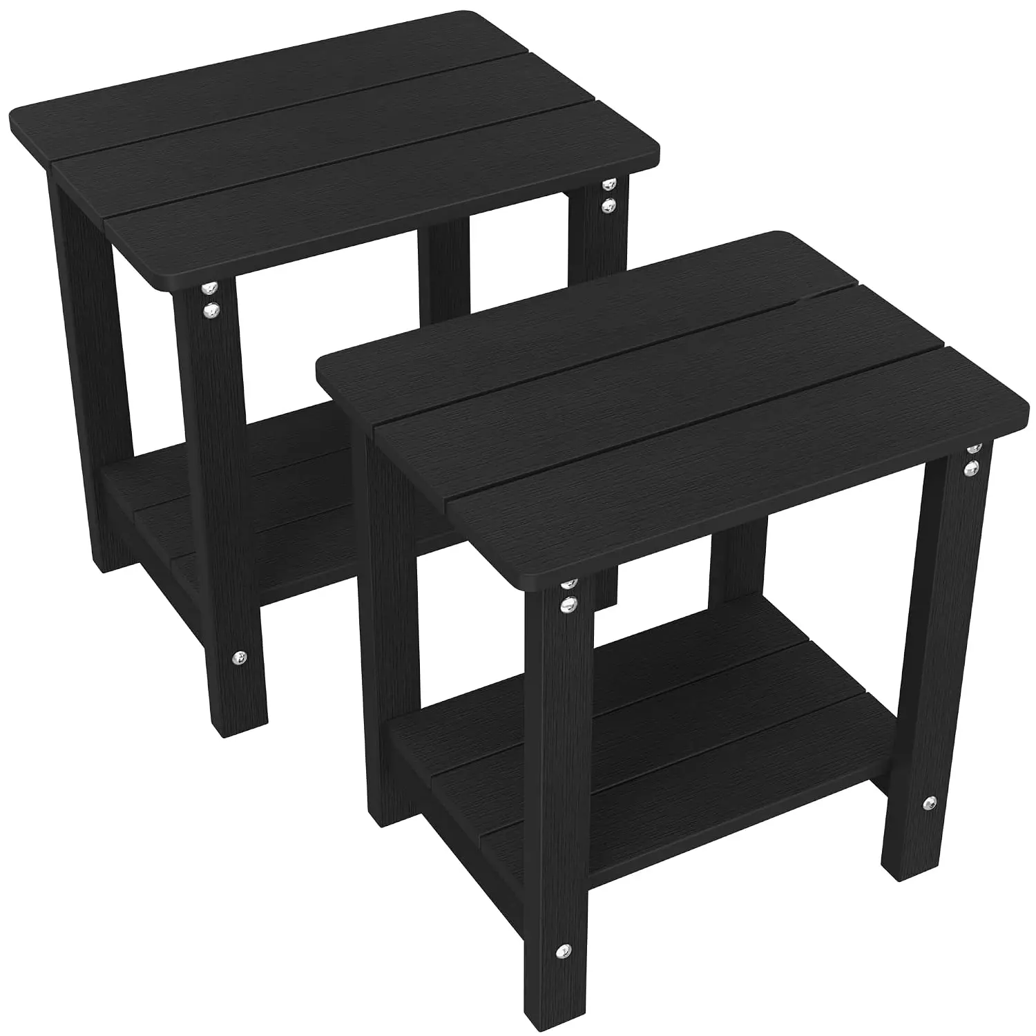 Outdoor Side Table Set of 2, Adirondack Table, 2-Tier, Black | HDPS Wood Grain All Weather Warp-Resistant, Customized