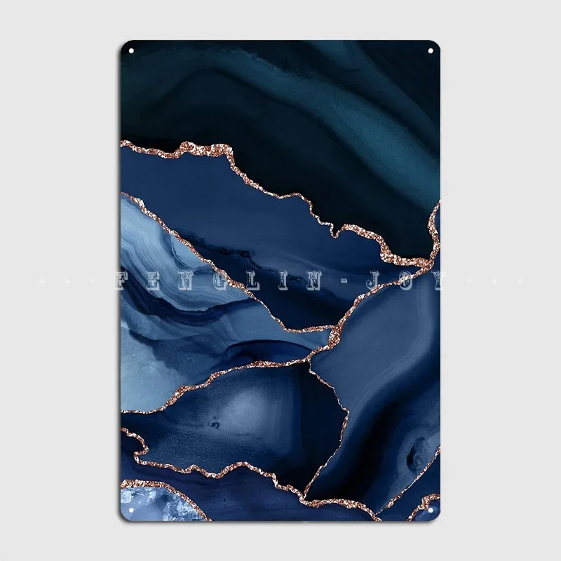 Navy Blue Rose Gold Agate Geode Poster Metal Plaque Club Home Bar Cave Designing Wall Plaque Tin Sign Poster