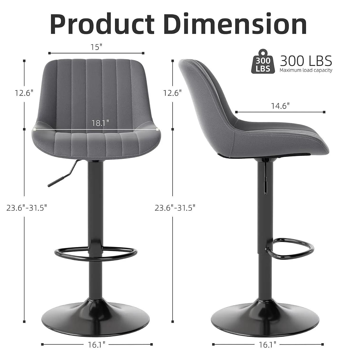 Adjustable Faux Leather Bar Stool Set of 3 Swivel Counter Height Back & Footrest Armless PU Kitchen Island Chair, Customized
