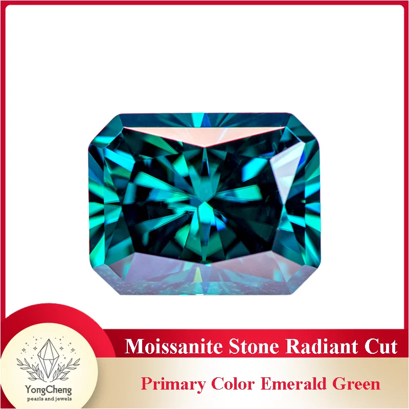 

Moissanite Stone Primary Color Emerald Green Radiant Cut Gemstone Lab Grown Diamond for Charm Woman Jewelry With GRA Certificate