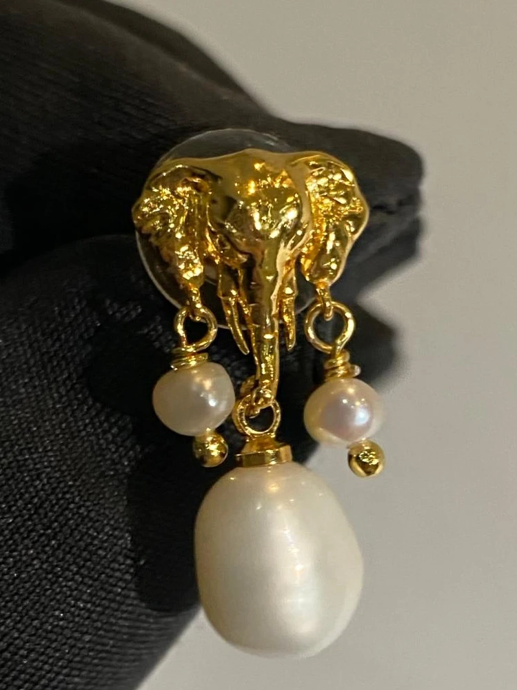 Brass Real Freshwater Pearl Animal Earrings Women Jewelry Punk Party T Show Gown Runway Trendy  Korean Japan Israel  Style INS