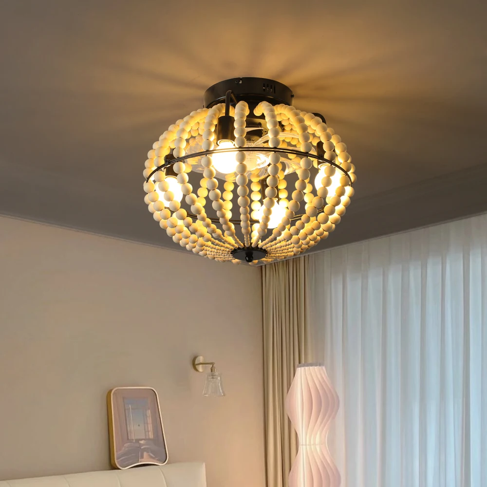 

American Rural Retro Ceiling Lamp Bohemian Style Bedroom Study Dining Room French American Wood Bead Lamp Pendant Lights