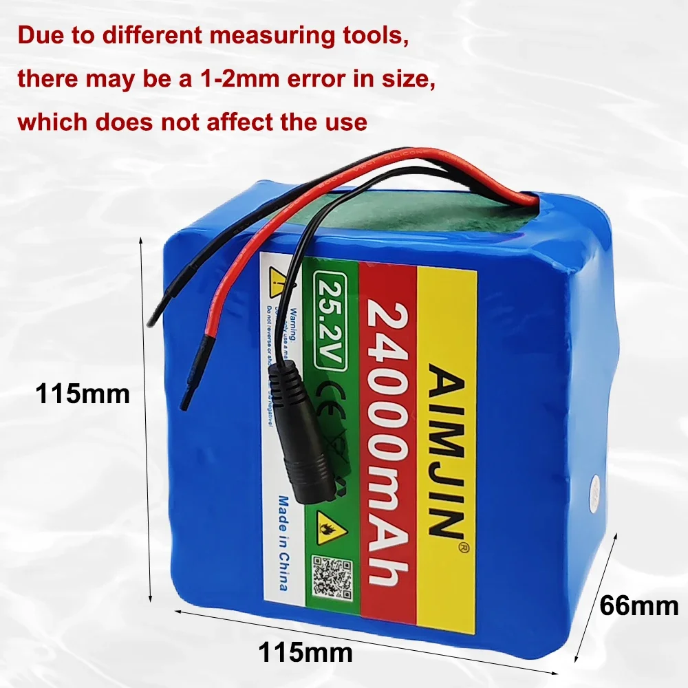 6S6P 18650 Rechargeable Lithium battery pack 25.2V 24000mAh for 24V bicycle, Solar energy, spray+25.2V 2A charger