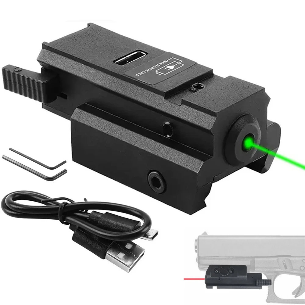 Tactical Red Green Laser Sight USB Rechargeable Weapon Laser Sight for Rifle Handgun Pistol Airsoft Gun Shooting Laser Pointer