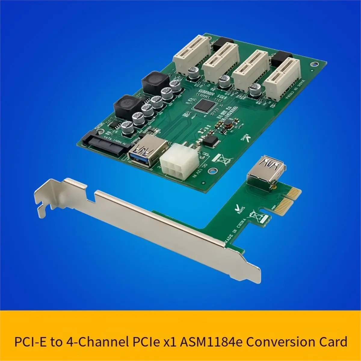 PCIe 1 to 4 PCI Express 1X Slots Riser Card Mini ITX to External 4 PCI-E Slot Adapter PCIe Port Multiplier Card ASM1184e