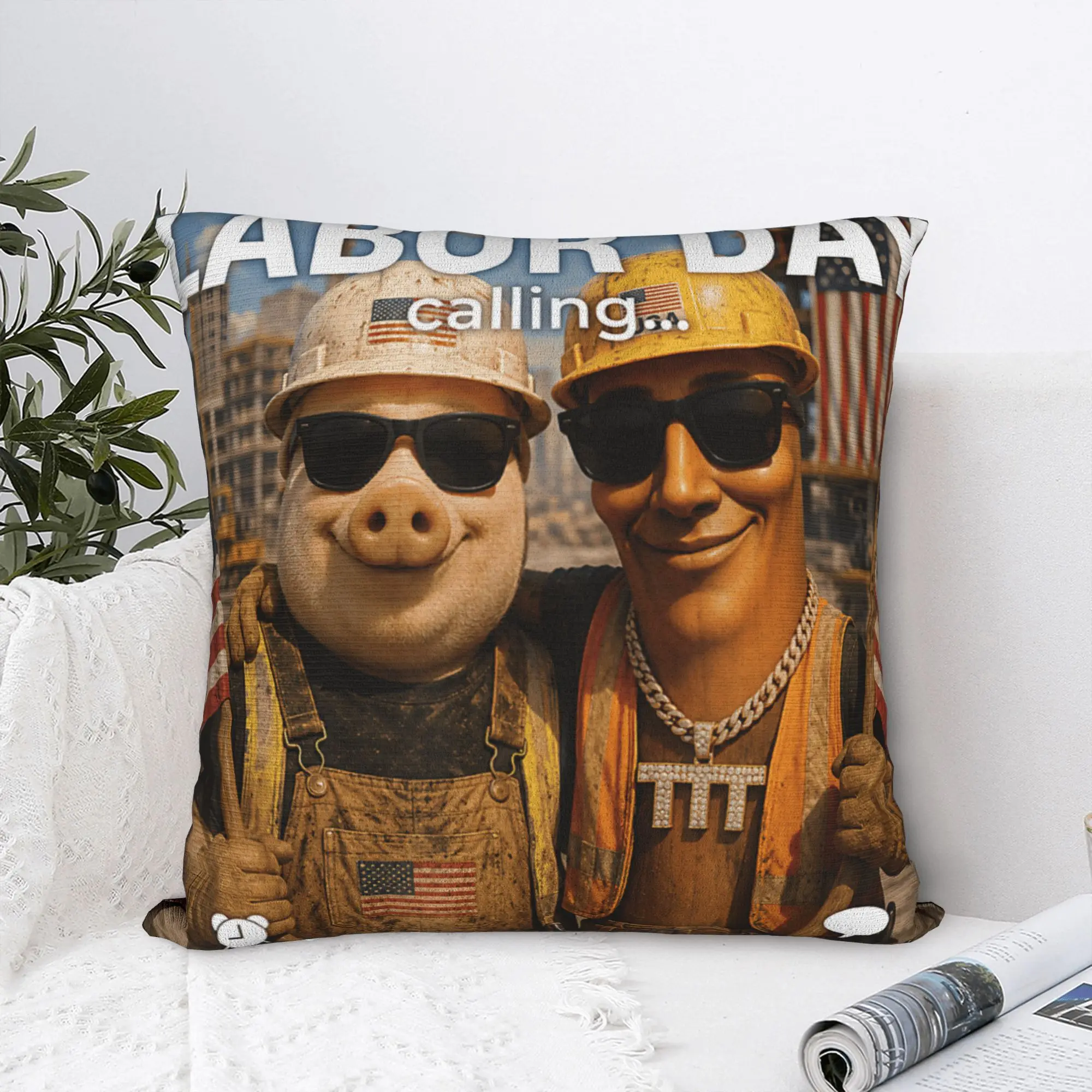 John Pork Tung Sahur Bro Proud Construction Worker Labor Day Pillowcases Morden Pillow Case For Sofa Car Home Decor Pillow Cover