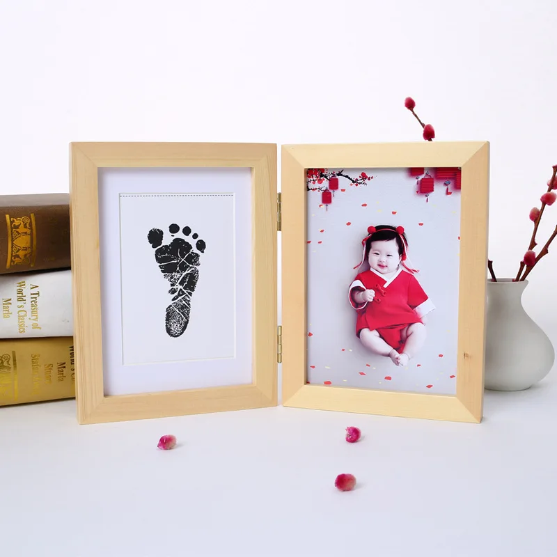 Recém-nascido Tinta Vermelha e Preta Mão e Pé Selos, Lua Cheia Centenário Presente de Aniversário, Duas Cores Picture Frame, DIY Baby Growth