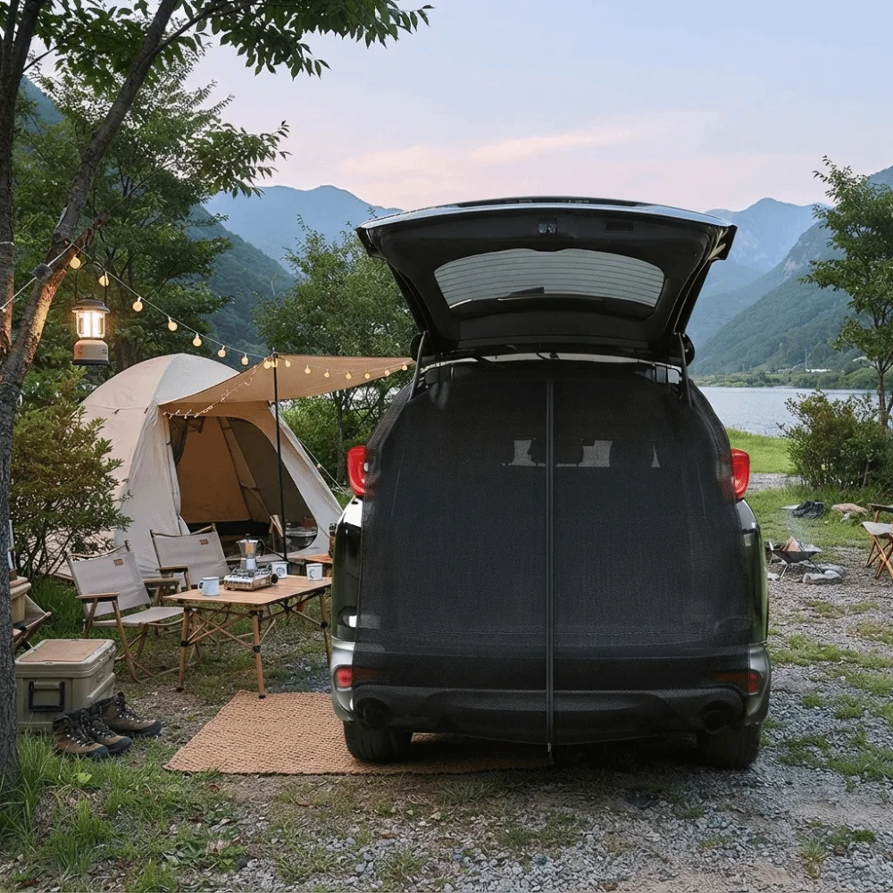 Ventilated Magnetic Car Trunk Mosquito Net Insect Proof Sunshade SUV Tailgate Mesh Screen Two-way Zipper Fine Mesh