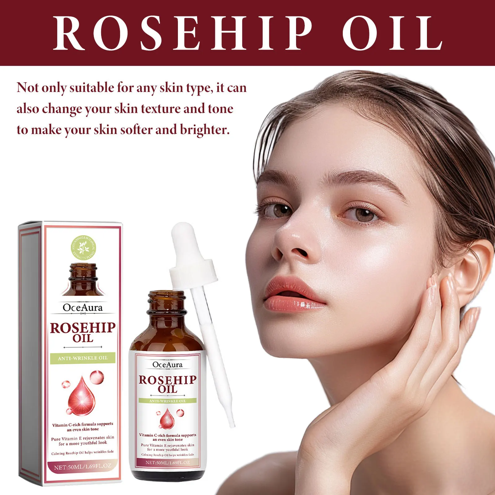 Rosehip Oil Face Essence Serum Fade Fine Lines Shrink Pores Lifting Firming Repair Damaged for Dry Skin Facial Nourishing Oils