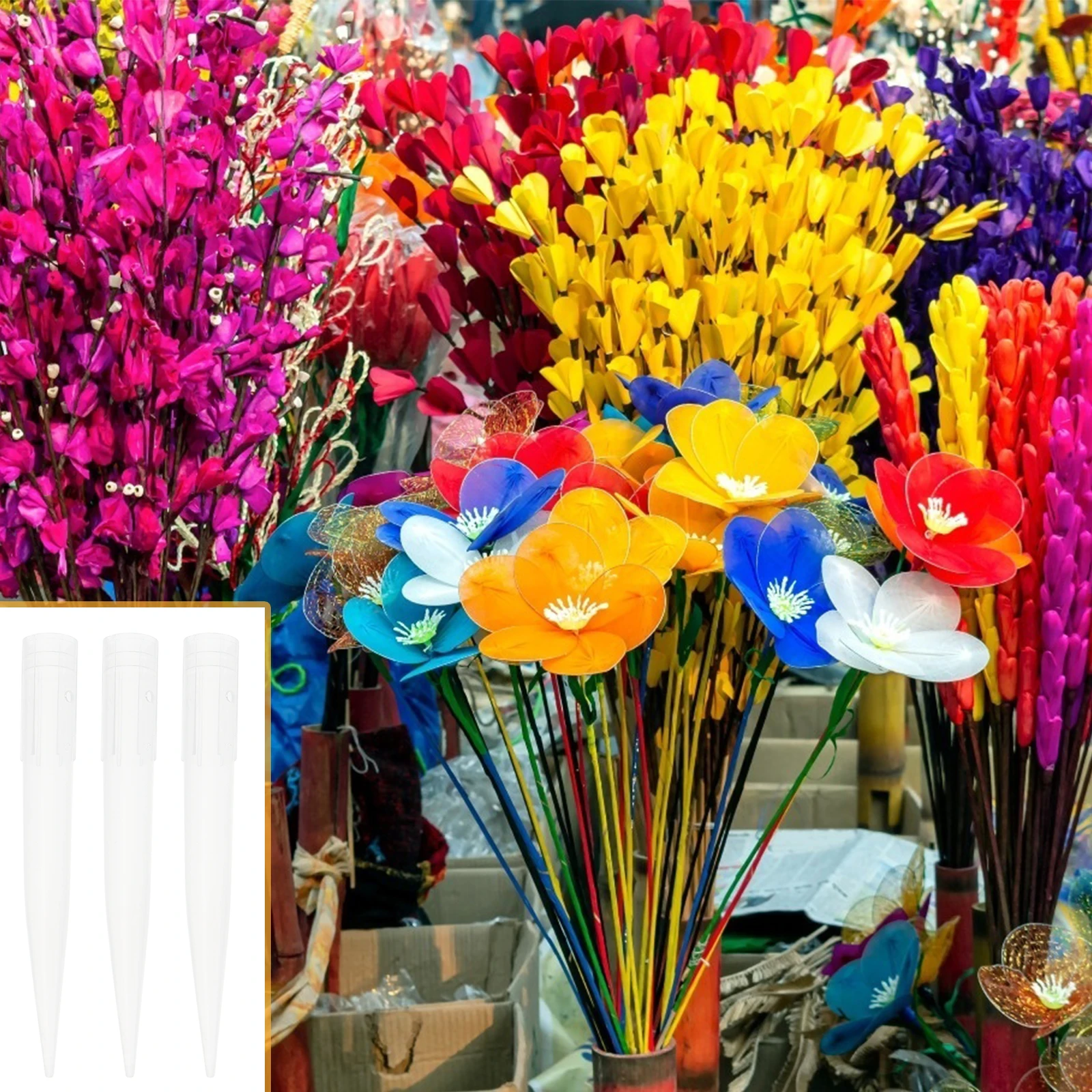 

100 Pcs Chocolate Ball Immortal Flower Fixer Bouquet Plastic Holder Everlasting