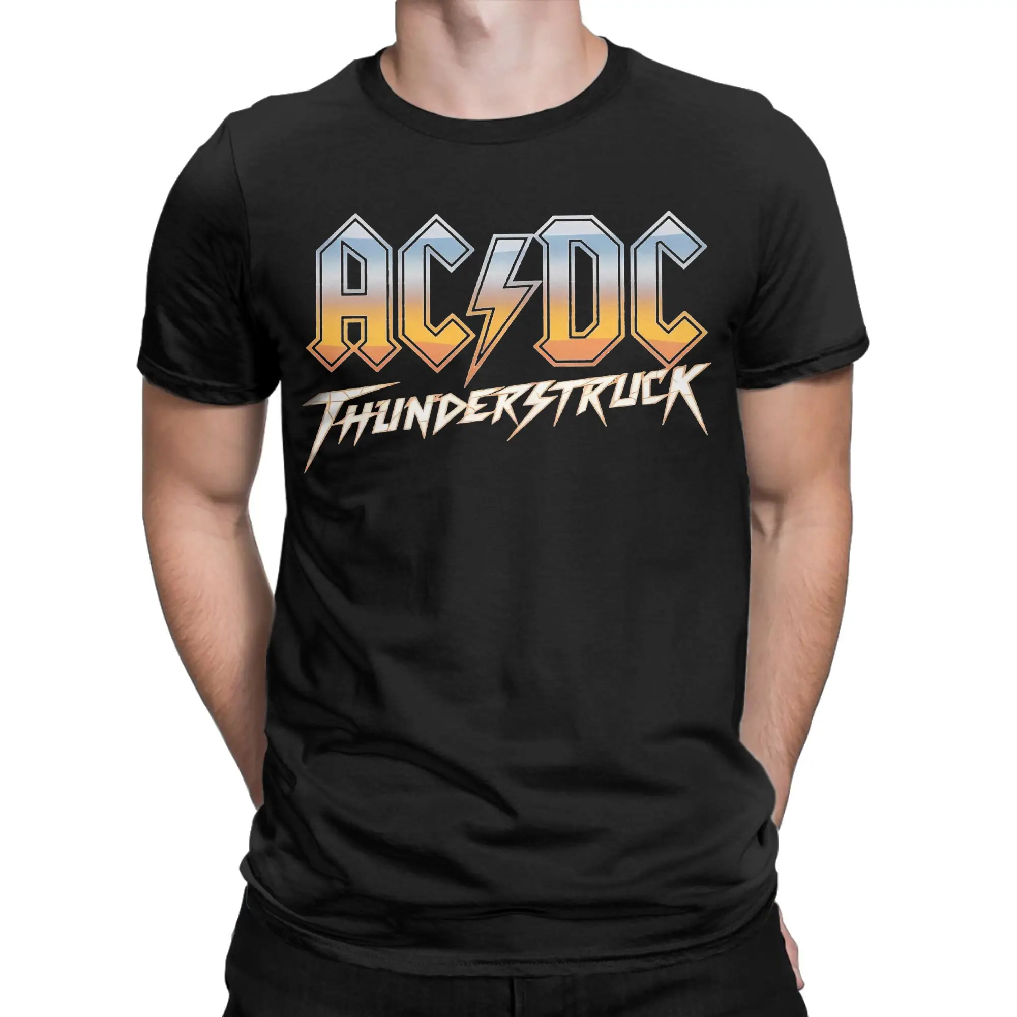 THUNDERSTRUCK AC-DC T Shirts for Men Cotton Vintage T-Shirts Round Neck  Tees Short Sleeve Tops Plus Size