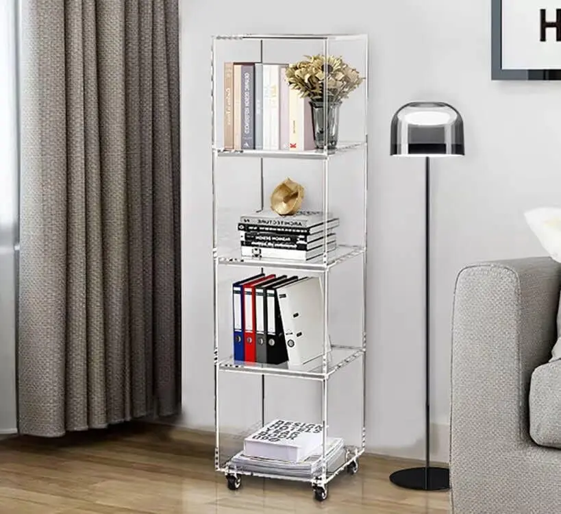 5-Tier Acrylic Corner Shelves Square Display Rack, Multipurpose Shelving Unit On Wheels(2301)