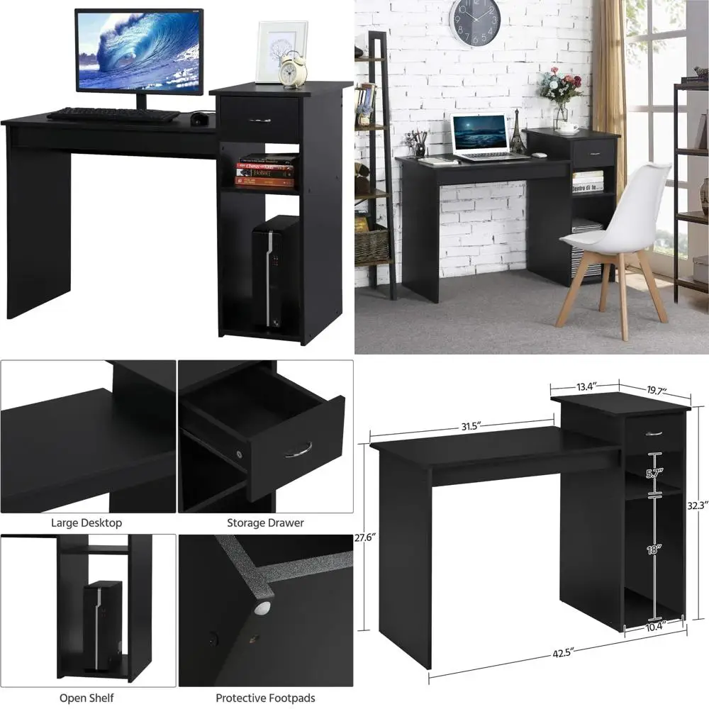 

47 Inch Modern Home Office Desk with Drawers and Printer Space for Study and Workstation