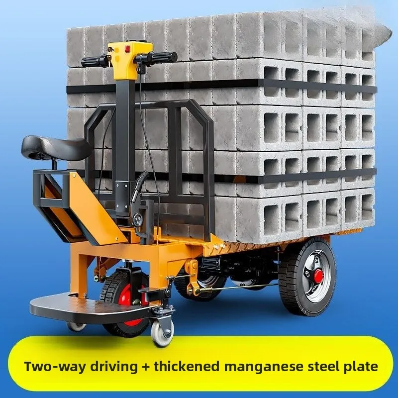 Electric flatbed truck handling, construction site brick warehouse pulling goods breeding