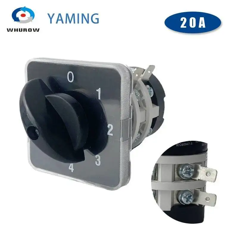 

YMZ12-20/2 Rotary Cam Switch 0-4 Position 20A 2 Poles 8 Terminals Electrical Changeover Selector Mask Machine LW31