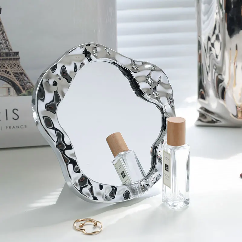 Irregular Vintage Dresser Mirror High Color French Makeup Mirror Bedroom Desktop Decorative Ornaments