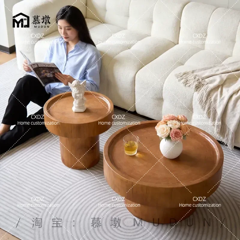 Nordic log seal coffee table living room B & B side table creative wooden pier Japanese-style wabi-sabi wind coffee table