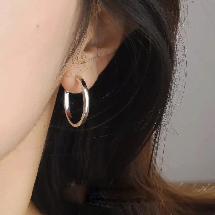 

BF CLUB 925 Sterling Silver Earrings For Women Trendy Gold Circle Earring Jewelry Prevent Allergy Party Accessories