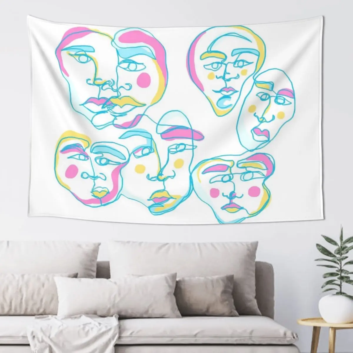 

abstract neon face line drawing Tapestry Room Decorations Aesthetics Kawaii Room Decor Tapete For The Wall Tapestry