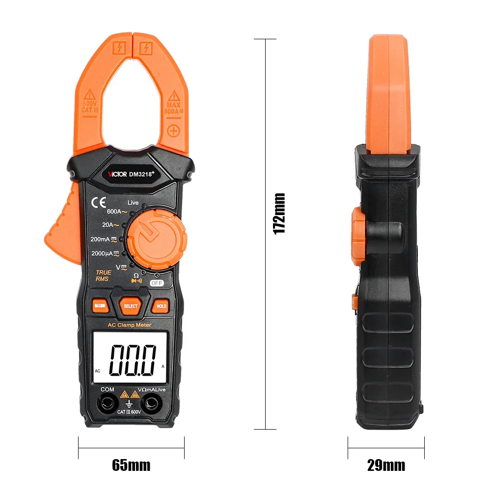 VICTOR DM3218+ New Product True RMS Digital Clamp Multimeter Auto Range Clamp Size 30mm AC DC 600V 600A Live Wire Clamp Meters