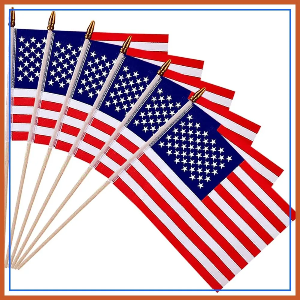 

6 Pack 8x12 Inch American Flags on Stick, Small US Wood Stick Flags with Safe Spear Top for Patriotic Holidays