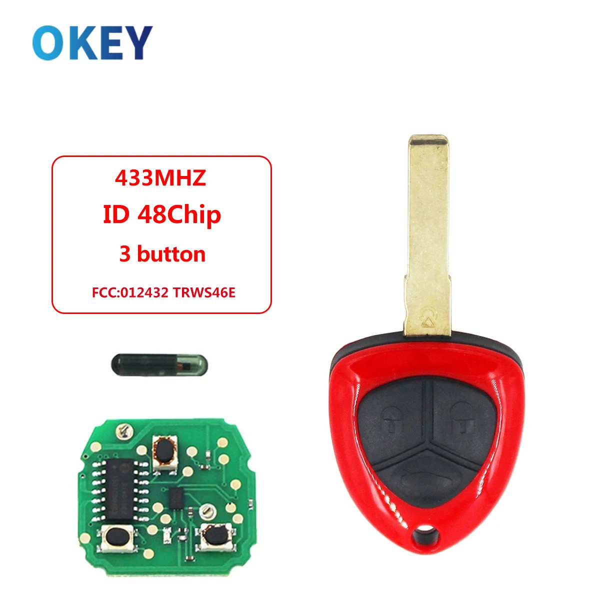 Okey Remote Car Key Fob 3 Button 433MHz ID48 For Ferrari 458 Italia 2009-2014 F430 2005-2009 FCCID: 012432 TRWS46E