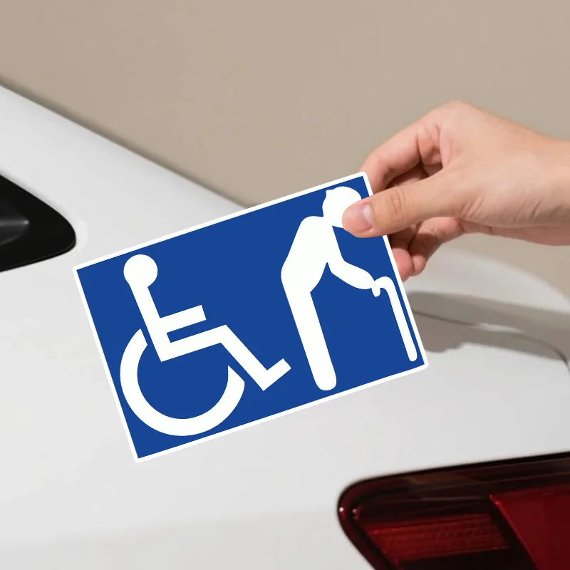 1Pc Handicap & Elderly Parking Sign Vinyl Sticker, High‑Visibility Blue Decal for Car SUV Motorcycle Decor