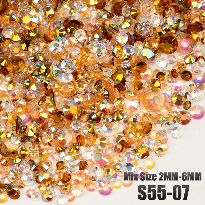 VDD S55-13 Gemischte Größen 2-6mm Harz-Strasssteine Kristalle Nicht Heißfixierbar Farbe AB Flache Rückseite Steine für DIY-Bastelarbeiten Nagelkunst-Dekorationen – Detail 11