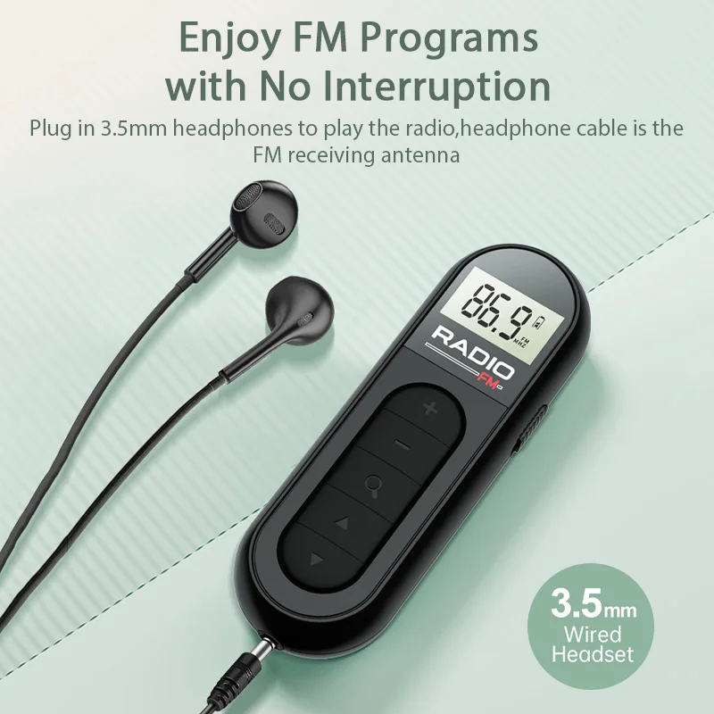 Mini Pocket FM Radio Portable Radio Receiver With Backlight LCD Display 3.5mm Headphone Receiving Antenna Type-c Charging