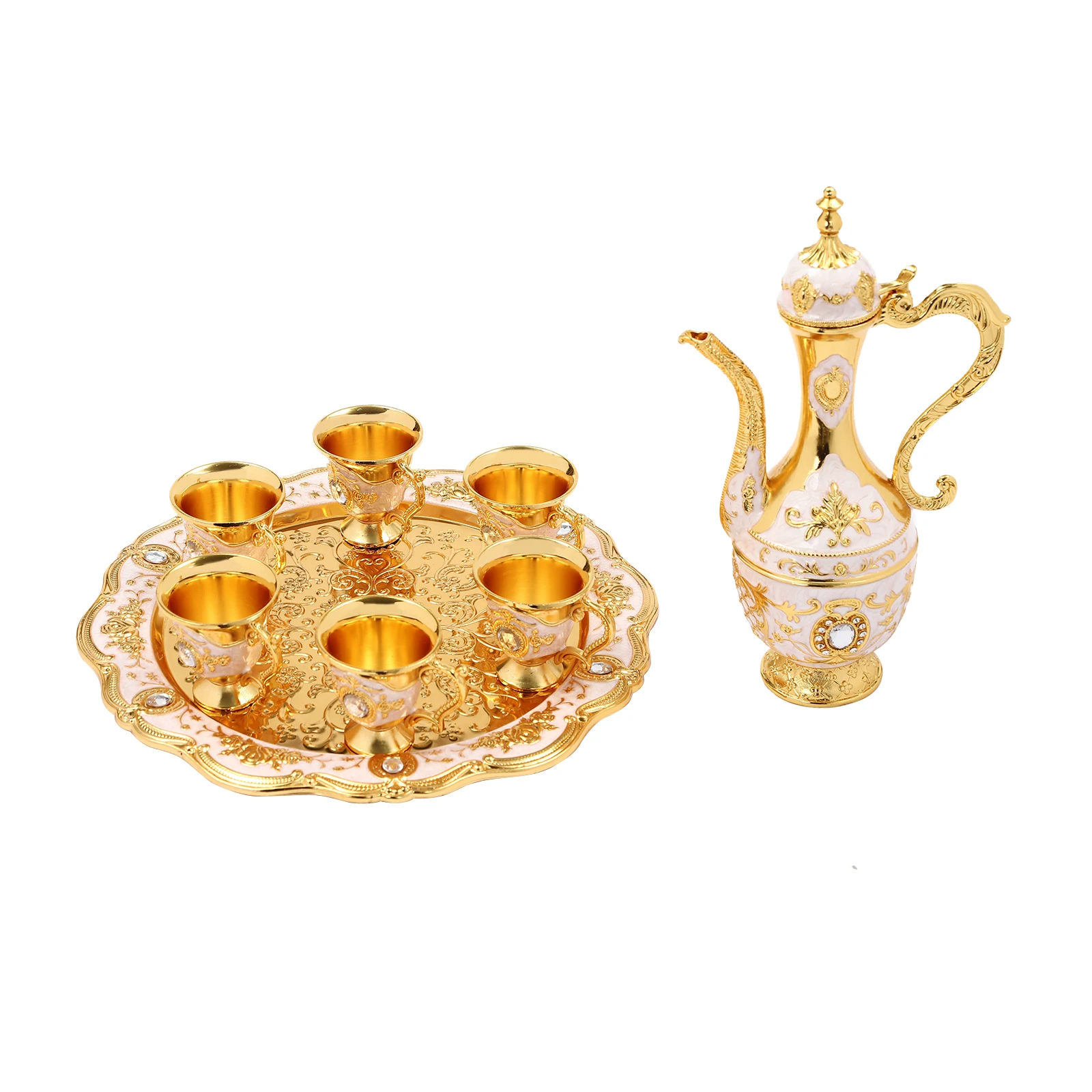 터키 차 세트, 빈티지 터키 커피 세트 냄비와 6 컵 홈 장식 생일 크리스마스 집들이 결혼식