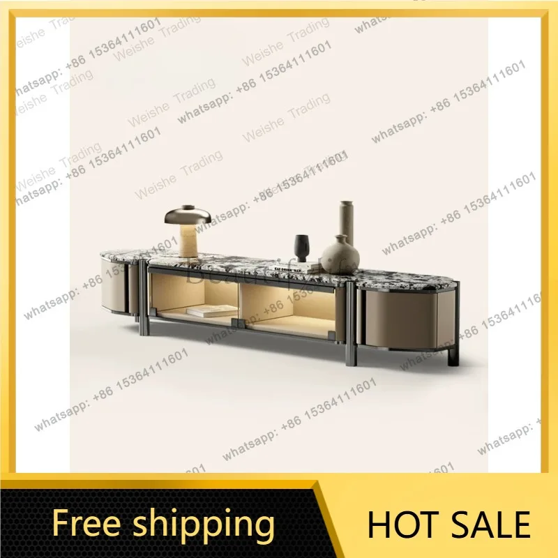 zj.Natural luxury stone coffee table TV cabinet combination large flat layer household floor cabinet TV cabinet