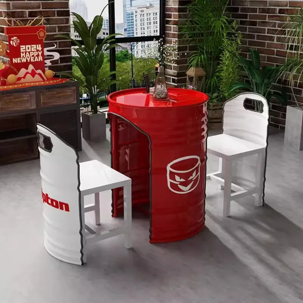 Creative outdoor wrought iron oil drum tables and chairs, industrial style seats, suitable for milk tea shops and terraces